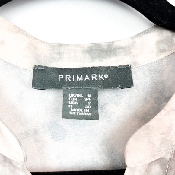 Primark Short Sleeve Soft Grey & Pink Semi-Sheer Button-Up Blouse - Picture 7 of 8